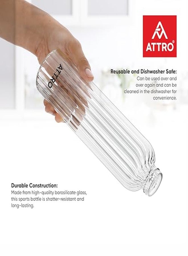 ATTRO Glassox Glacia High Borosilicate Screw Glass Bottle with Bamboo Lid Leakproof Ideal for Office, Travel, Home,Outdoor & Daily Use - Transparent - 750ml - Image 4